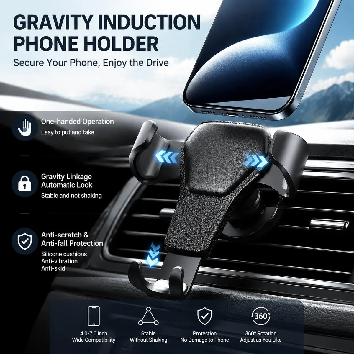 Heavy-Duty Truck Phone Mount - Dash & Windshield with One-Hand Lock